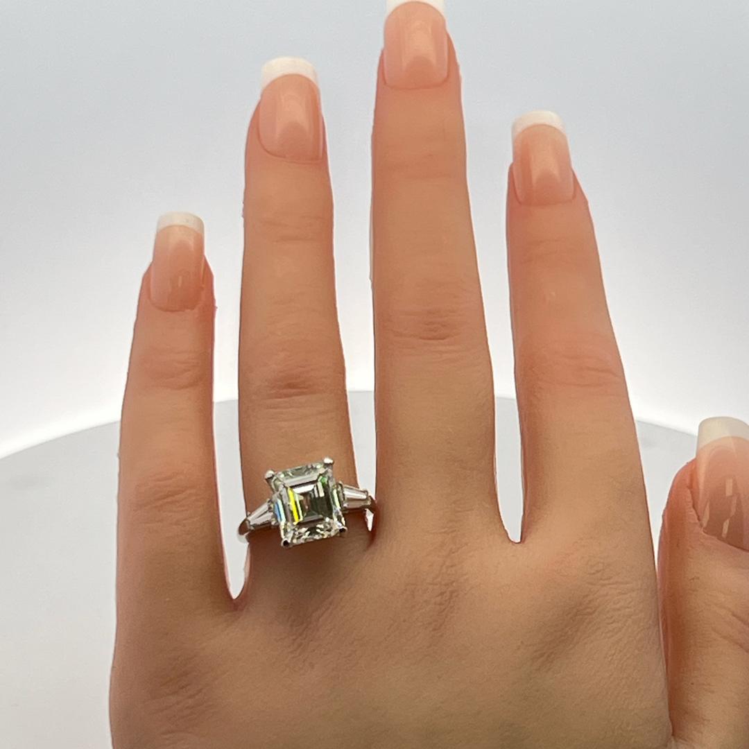 5.99 Carat Emerald Cut and Tapered Baguette Diamond Platinum Engagement Ring