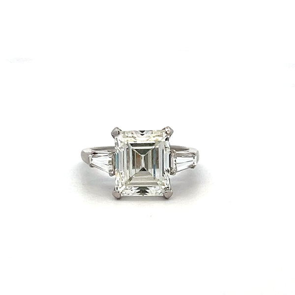 5.99 Carat Emerald Cut and Tapered Baguette Diamond Platinum Engagement Ring