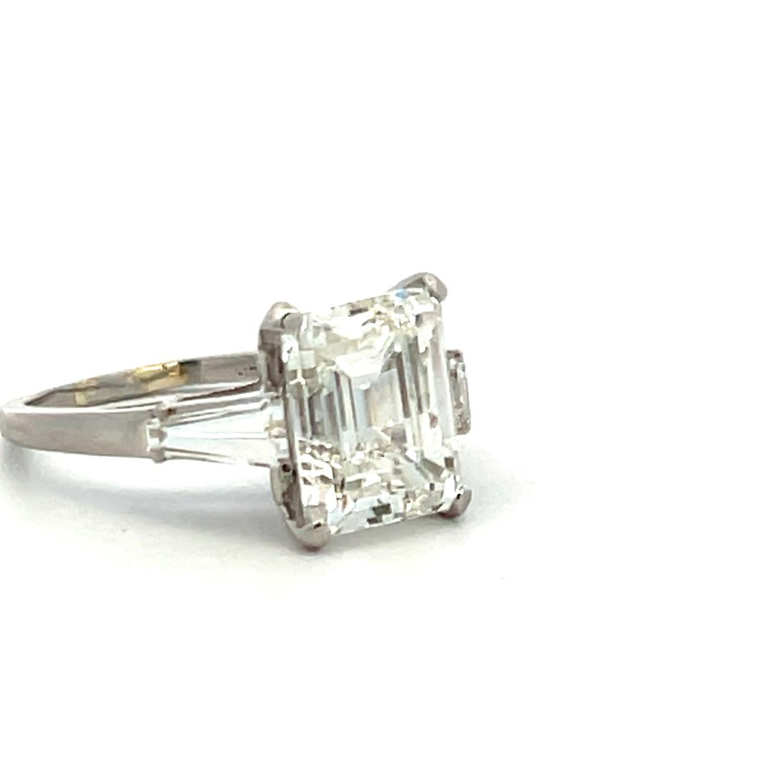 5.99 Carat Emerald Cut and Tapered Baguette Diamond Platinum Engagement Ring