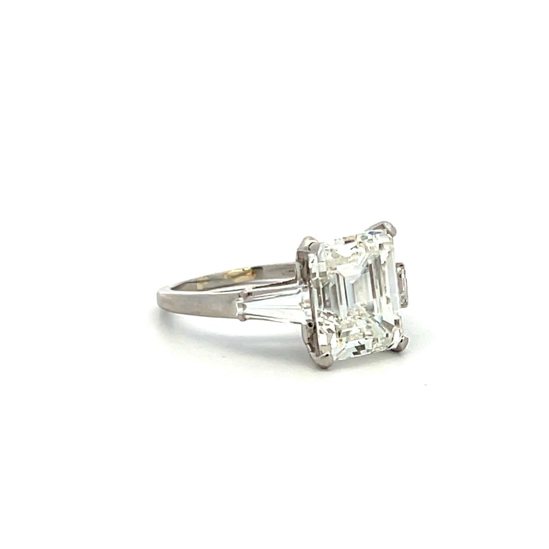 5.99 Carat Emerald Cut and Tapered Baguette Diamond Platinum Engagement Ring
