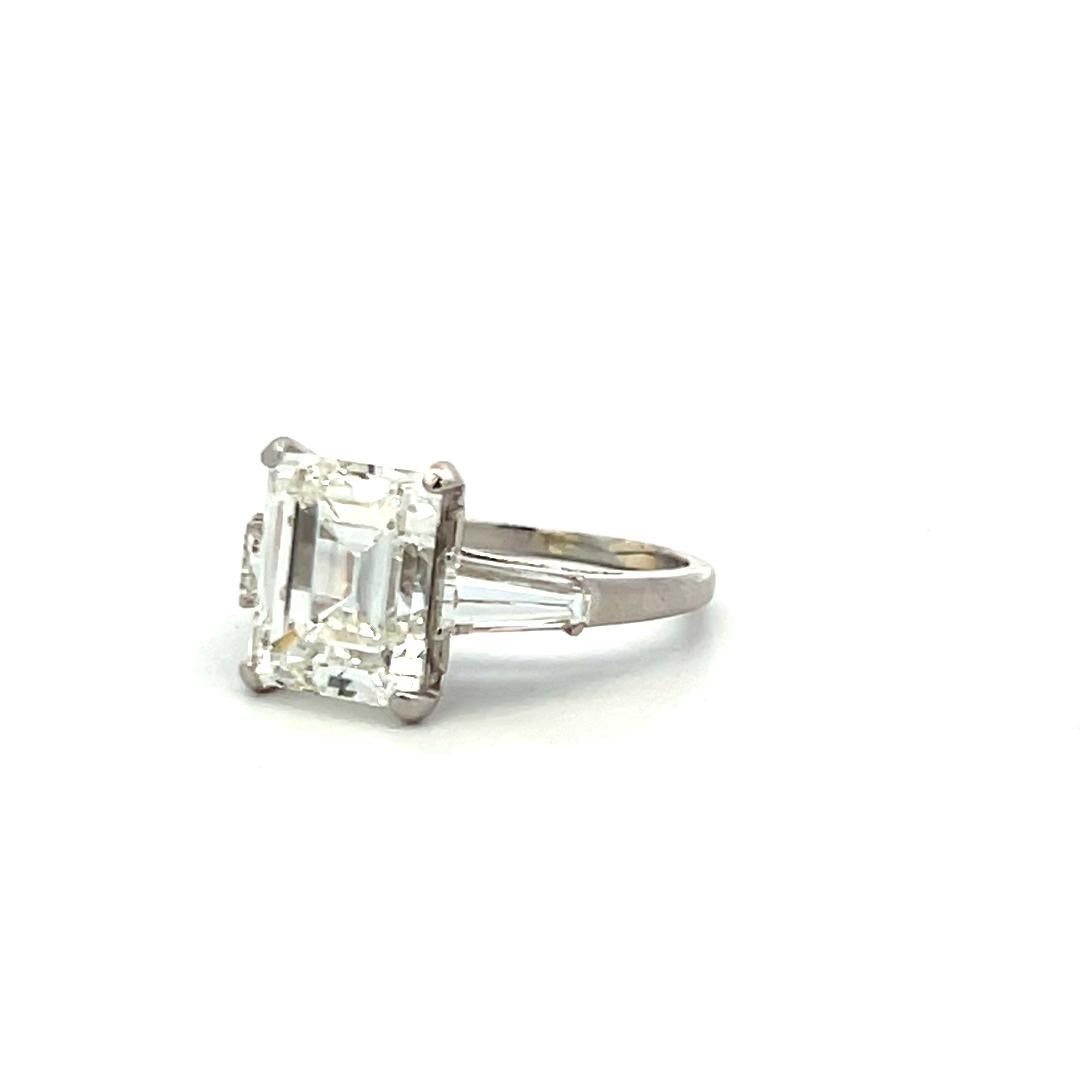 5.99 Carat Emerald Cut and Tapered Baguette Diamond Platinum Engagement Ring