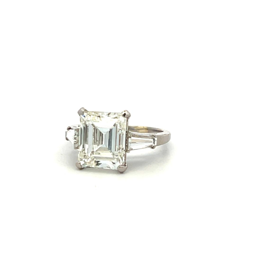 5.99 Carat Emerald Cut and Tapered Baguette Diamond Platinum Engagement Ring