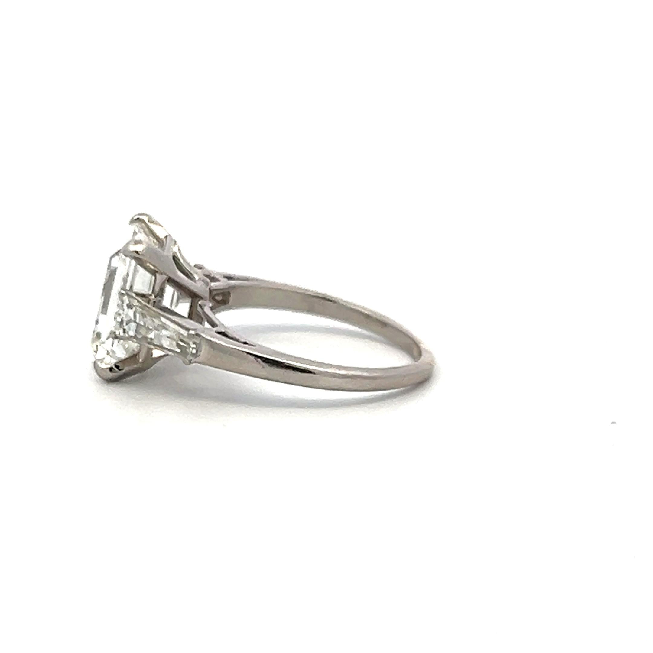 5.99 Carat Emerald Cut and Tapered Baguette Diamond Platinum Engagement Ring