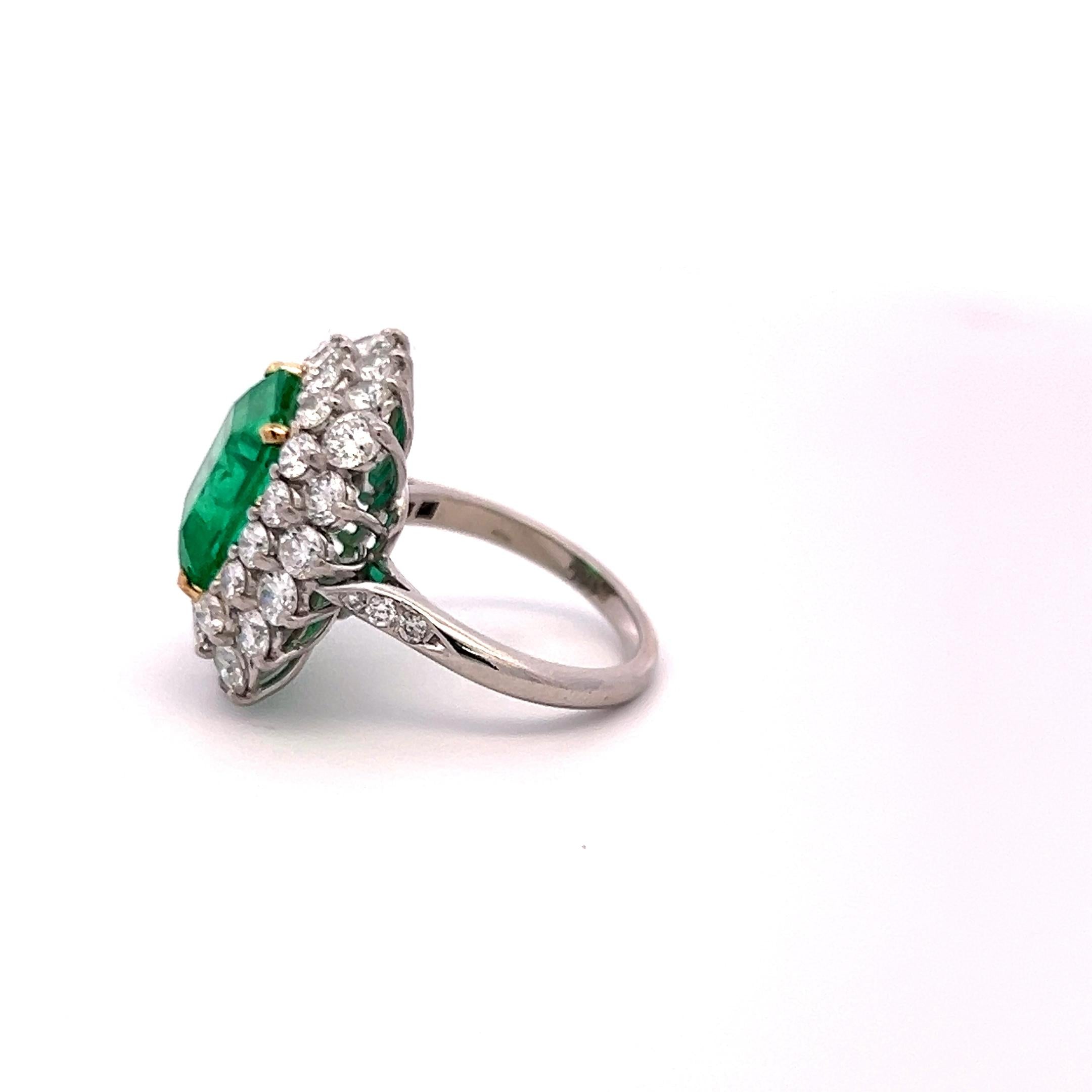 6.81 Carat Emerald 3.19 Carat Round Brilliant Diamond Gold Plat Cluster Ring