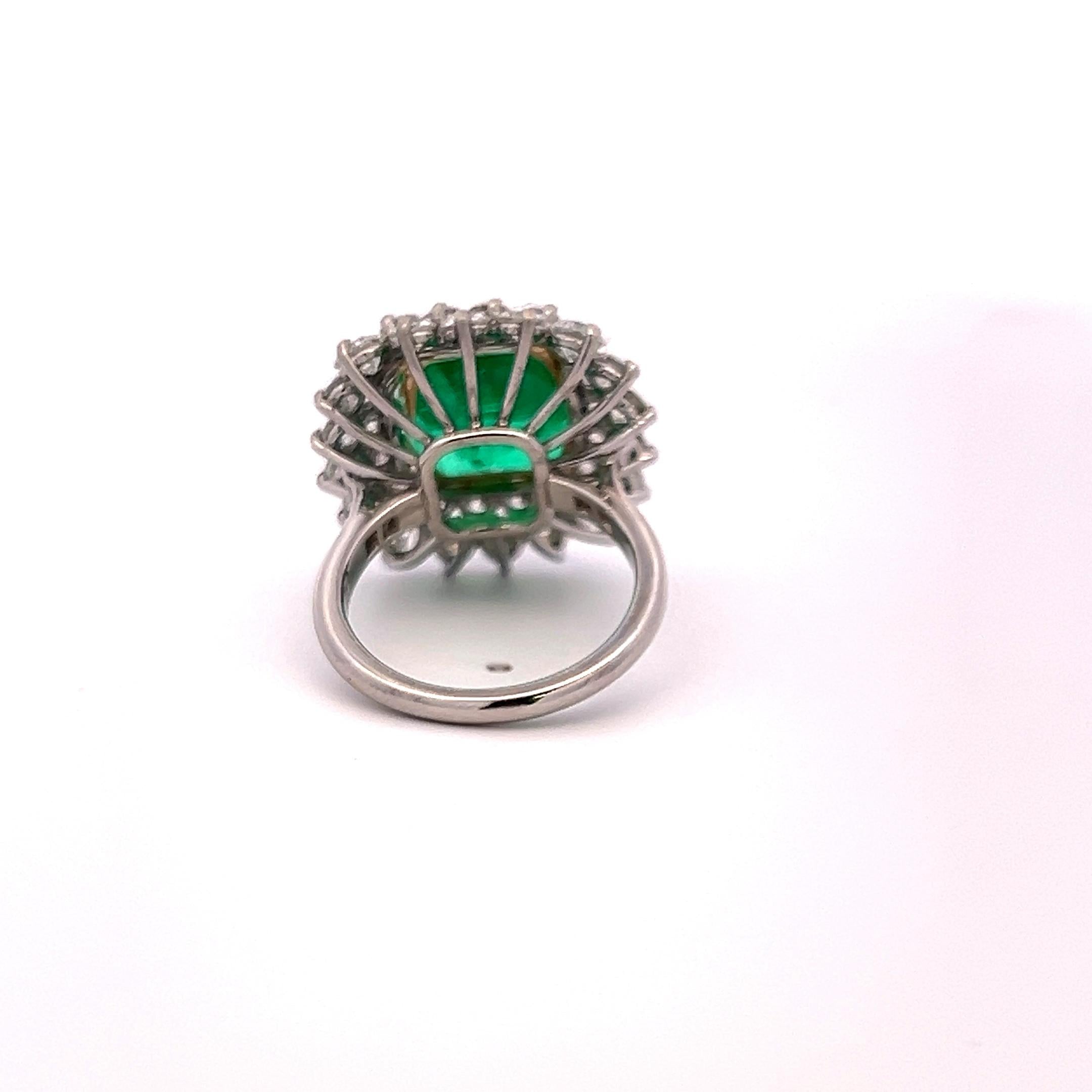 6.81 Carat Emerald 3.19 Carat Round Brilliant Diamond Gold Plat Cluster Ring