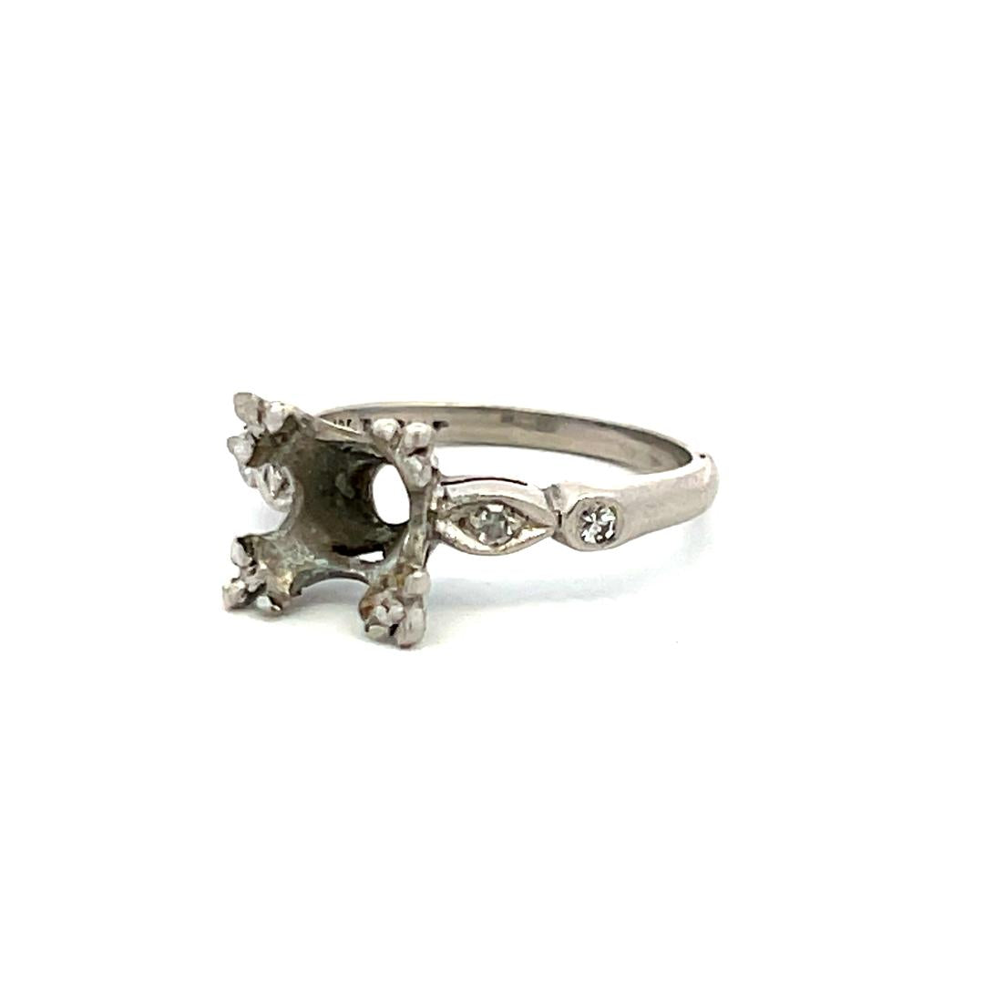 0.10 Carat Old European Cut H SI Diamond Platinum Semi Mount Ring