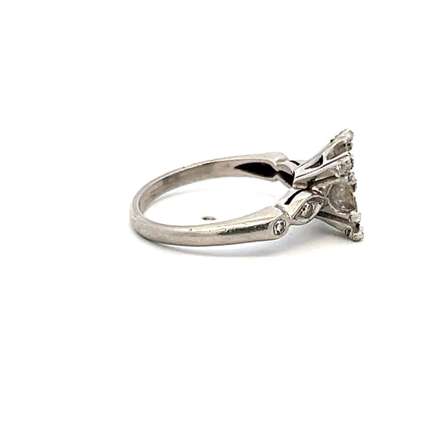0.10 Carat Old European Cut H SI Diamond Platinum Semi Mount Ring