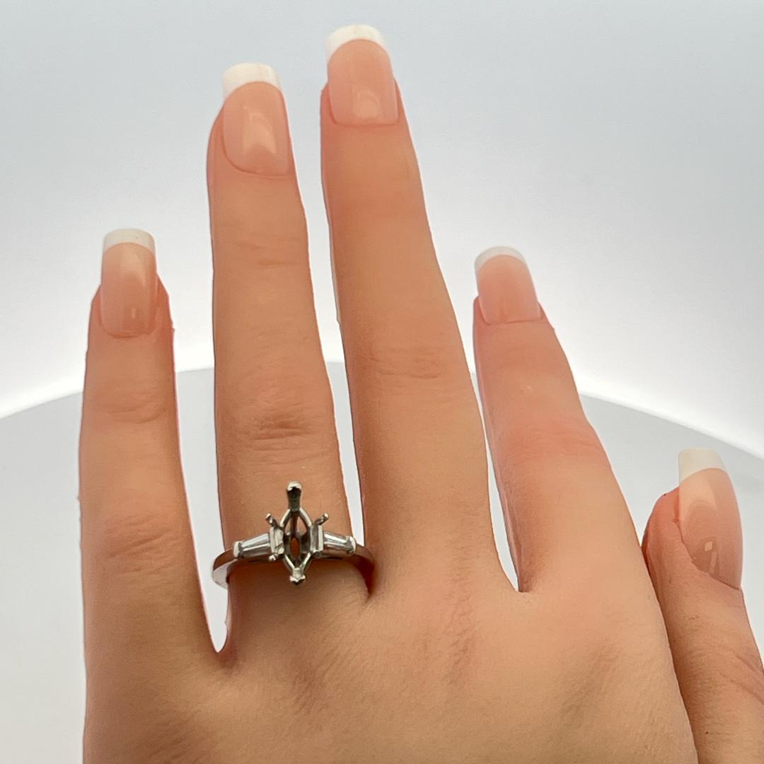 0.30 Carat Tapered Baguette Shape H VS Diamond Platinum Semi Mount Ring