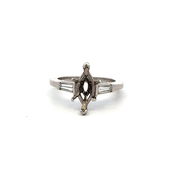 0.30 Carat Tapered Baguette Shape H VS Diamond Platinum Semi Mount Ring