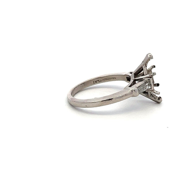 0.30 Carat Tapered Baguette Shape H VS Diamond Platinum Semi Mount Ring