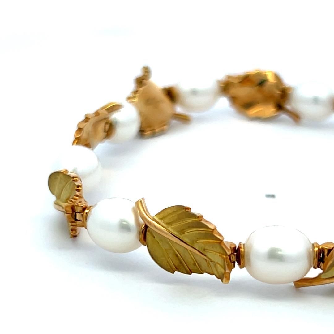 Tiffany & Co Vintage 18K Yellow Gold Link Bracelet with 6.2-6.9 MM Pearl