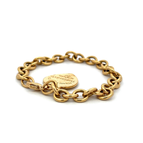 Tiffany & Co Vintage 31.80 Grams 18 Karat Yellow Gold Link Heart Tag Bracelet
