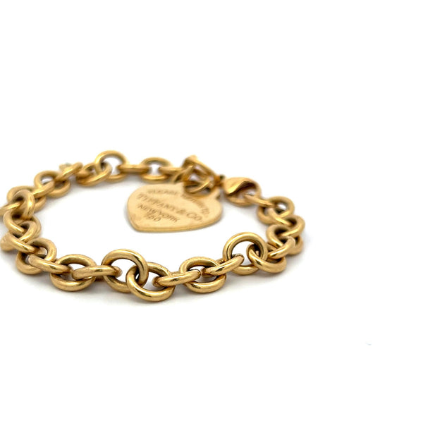 Tiffany & Co Vintage 31.80 Grams 18 Karat Yellow Gold Link Heart Tag Bracelet