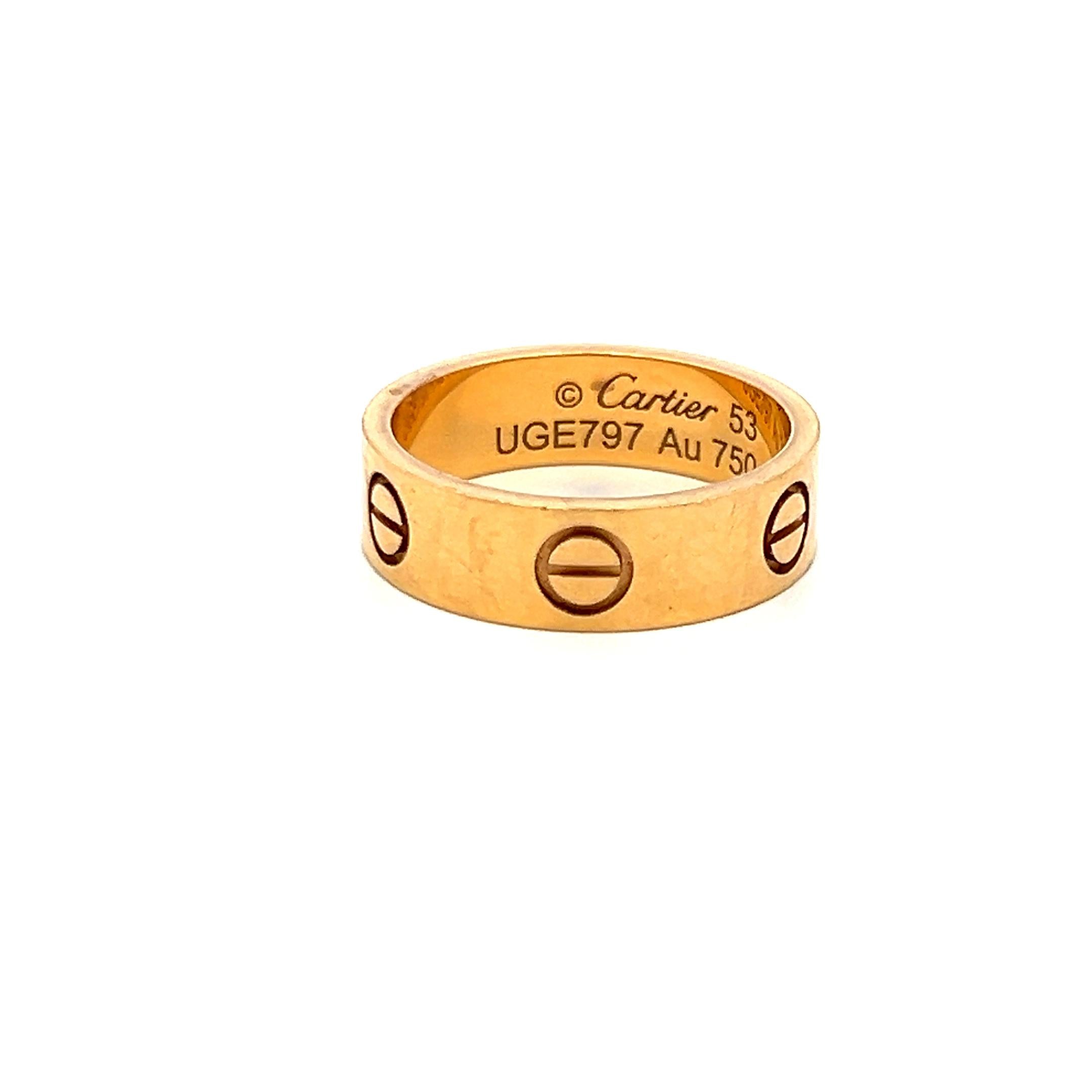 Cartier Vintage 6.00 Grams Size 6.25 18 Karat Yellow Gold Love Ring