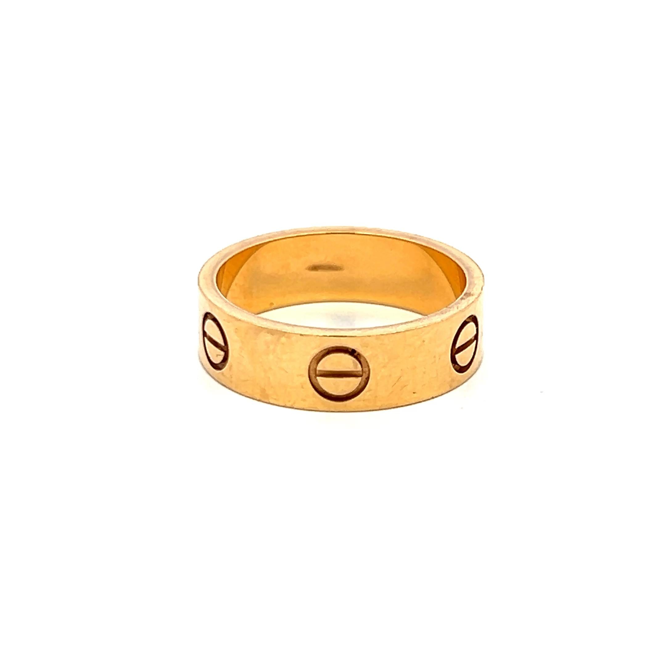 Cartier Vintage 6.00 Grams Size 6.25 18 Karat Yellow Gold Love Ring