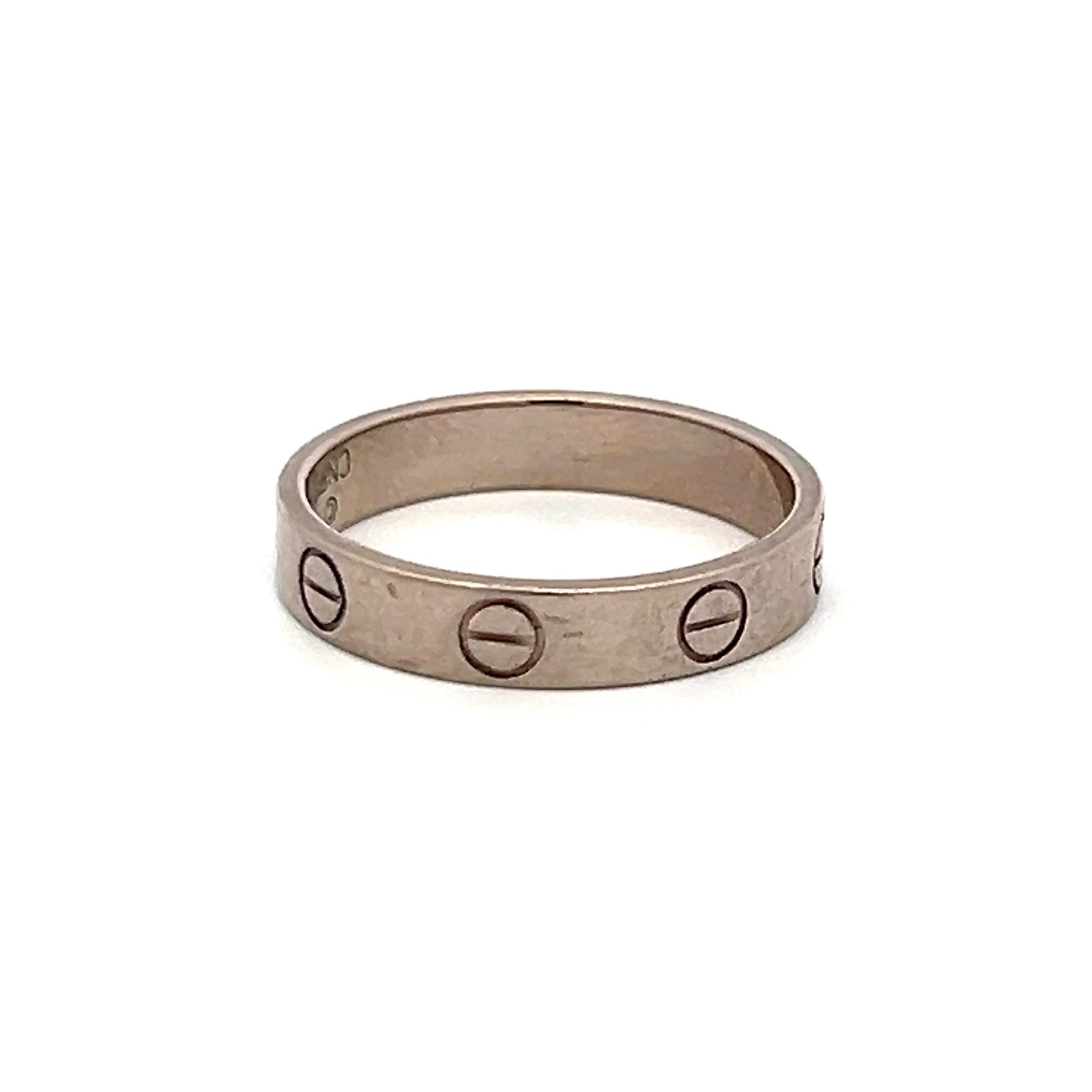 Cartier 18 Karat White Gold Love Ring Size 6 3.6MM wide