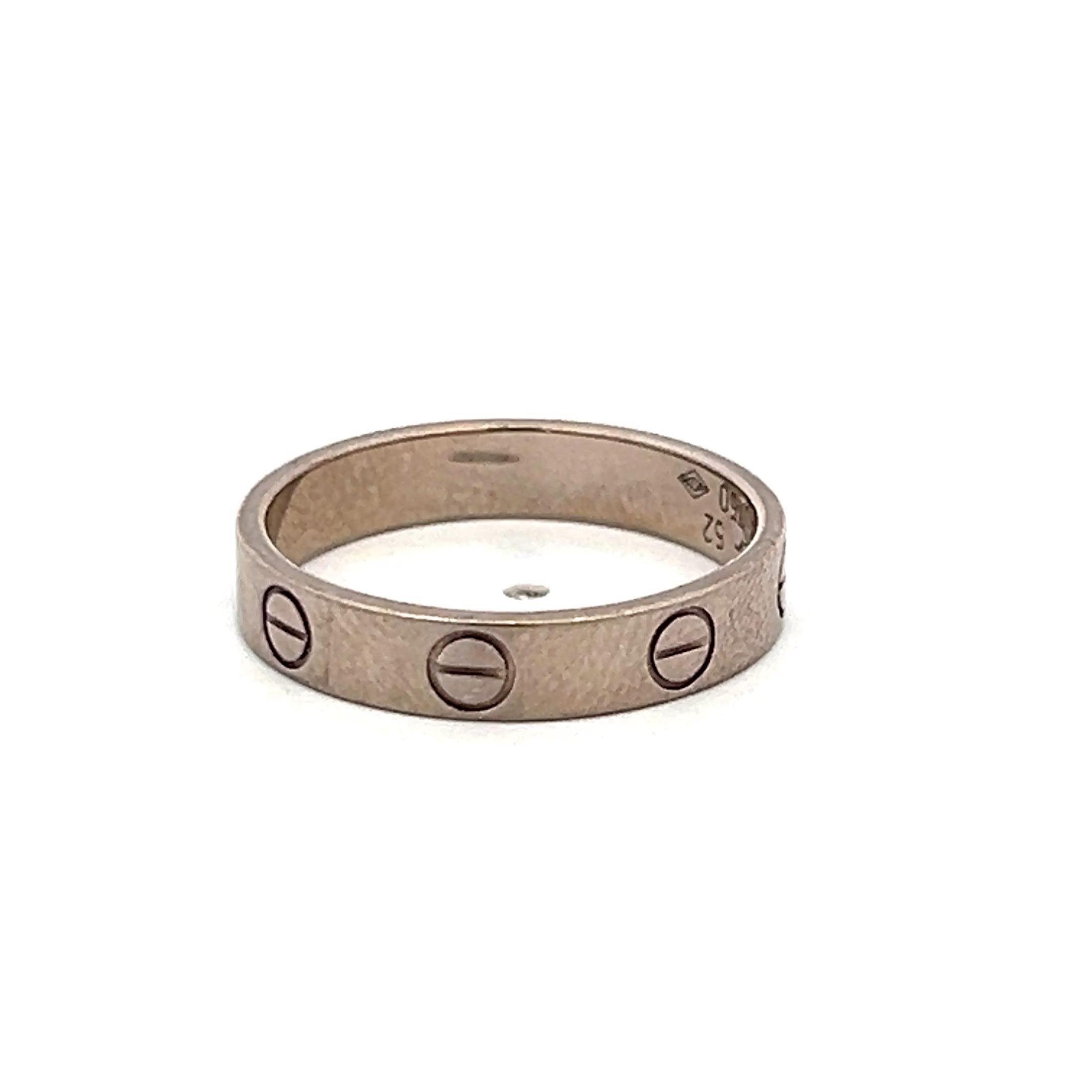 Cartier 18 Karat White Gold Love Ring Size 6 3.6MM wide