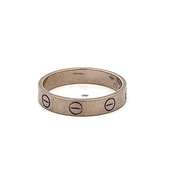 Cartier 18 Karat White Gold Love Ring Size 6 3.6MM wide