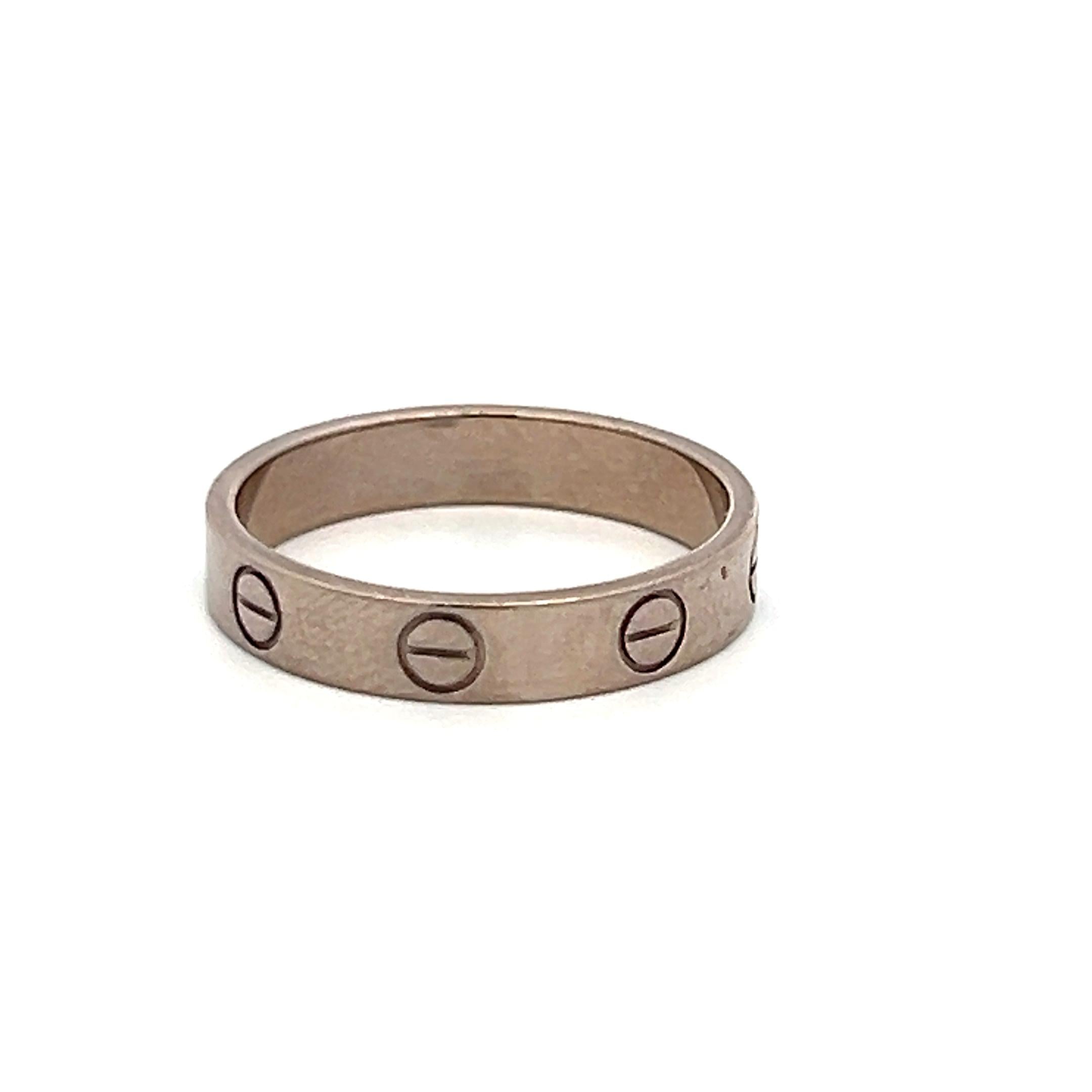 Cartier 18 Karat White Gold Love Ring Size 6 3.6MM wide