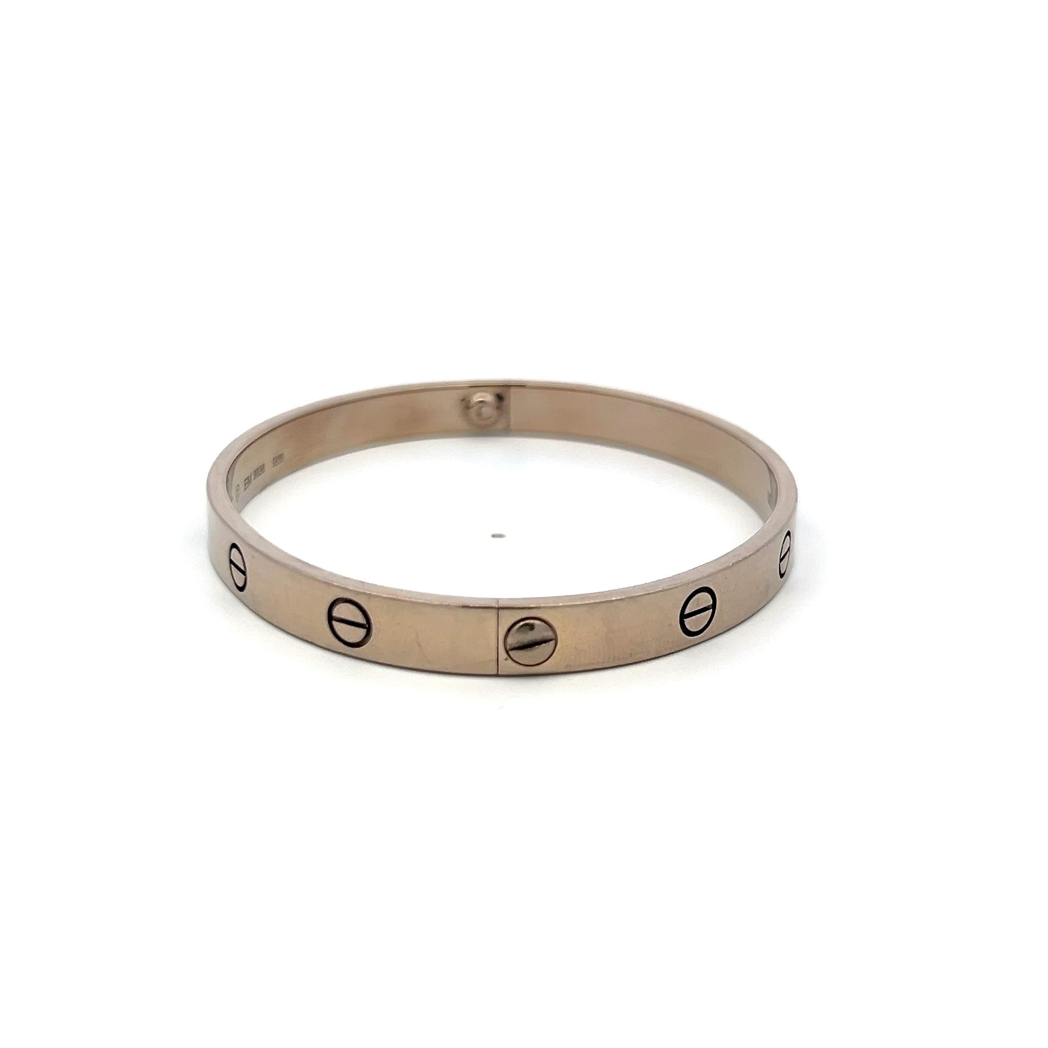 Cartier 18 Karat White Gold Love Bracelet Size 19 with Certificate