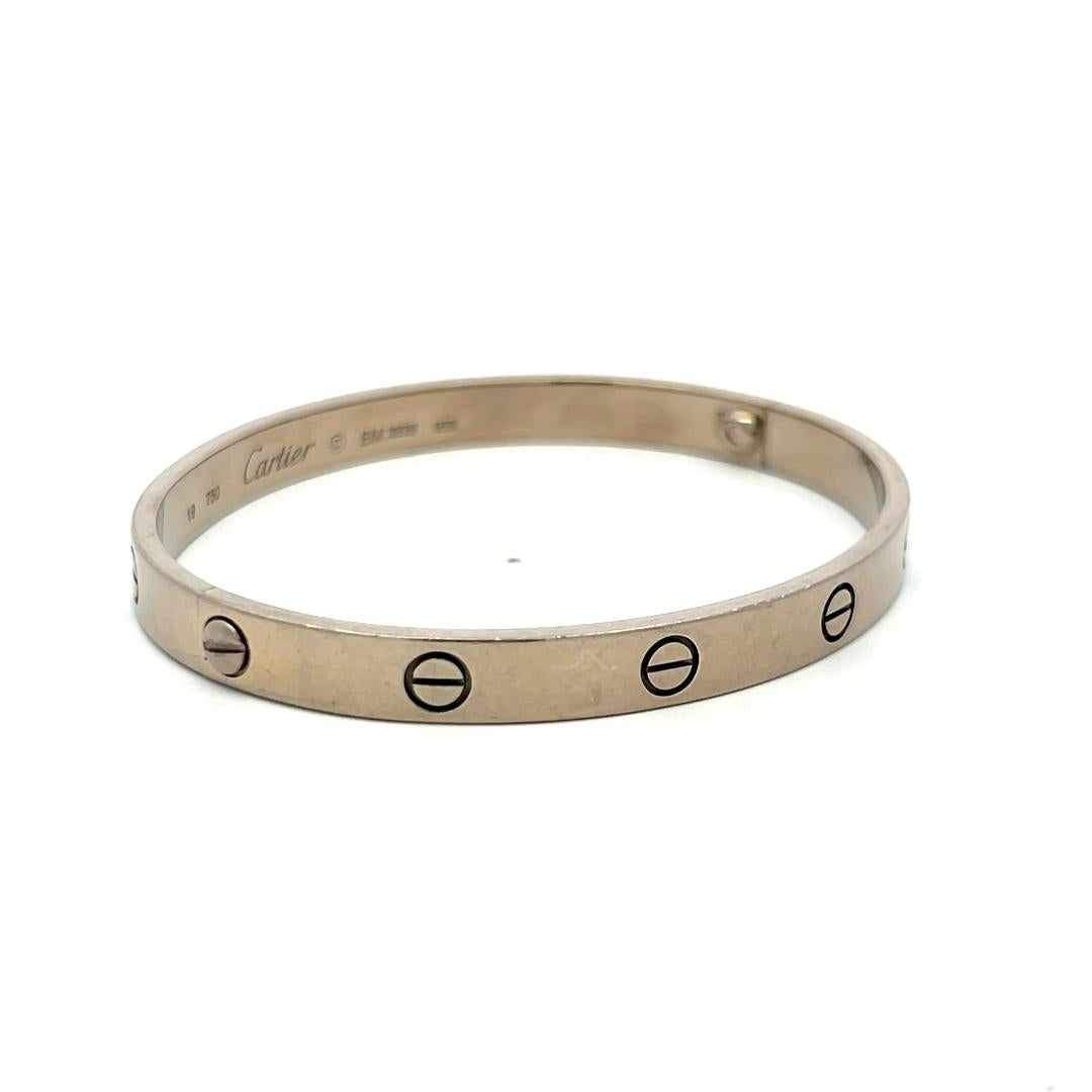 Cartier 18 Karat White Gold Love Bracelet Size 19 with Certificate