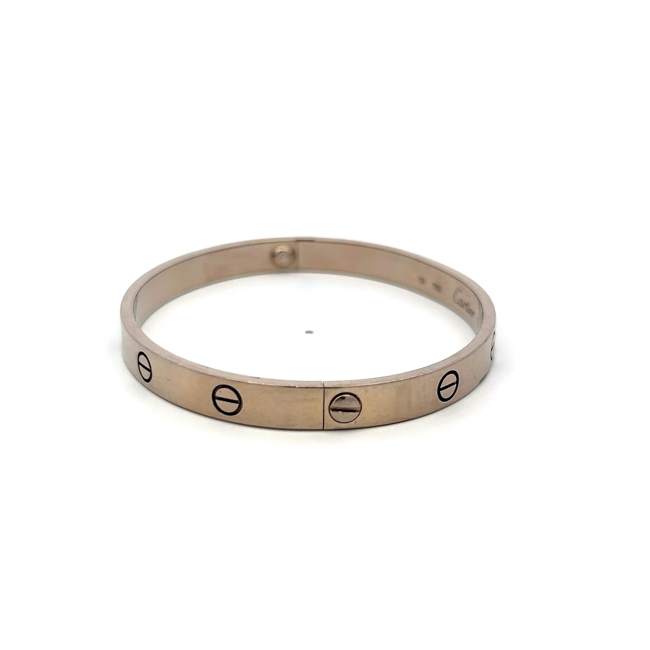 Cartier 18 Karat White Gold Love Bracelet Size 19 with Certificate