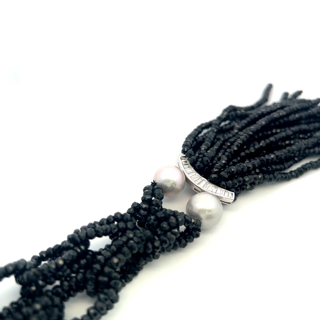 Vintage 18 Karat White Gold Beaded Necklace with 12.5MM Pearls and .85ct Diamond