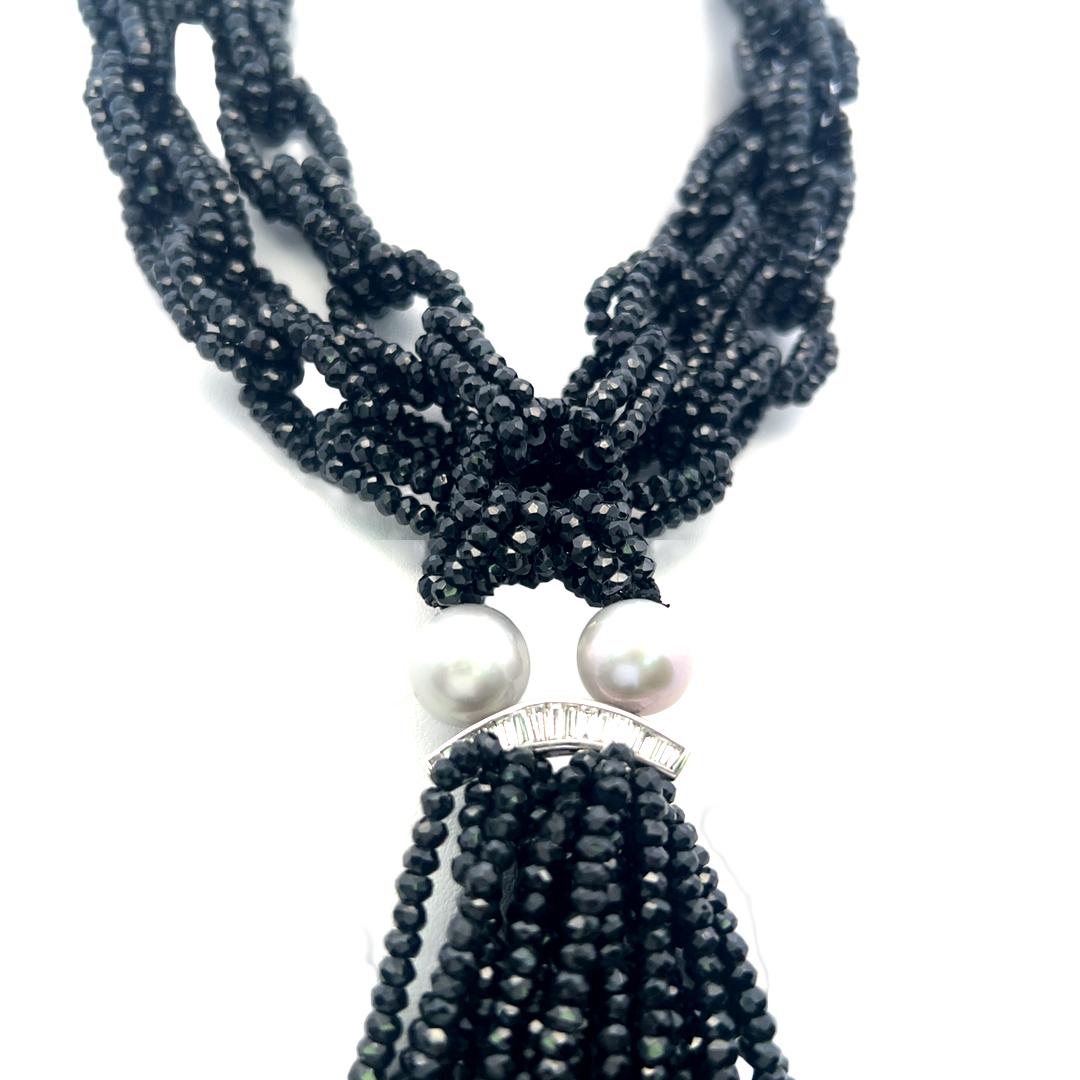 Vintage 18 Karat White Gold Beaded Necklace with 12.5MM Pearls and .85ct Diamond
