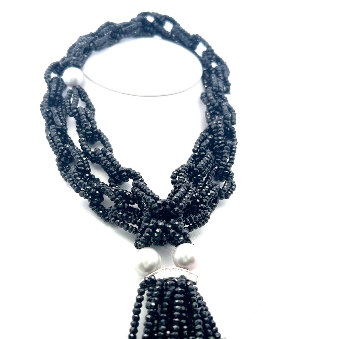 Vintage 18 Karat White Gold Beaded Necklace with 12.5MM Pearls and .85ct Diamond