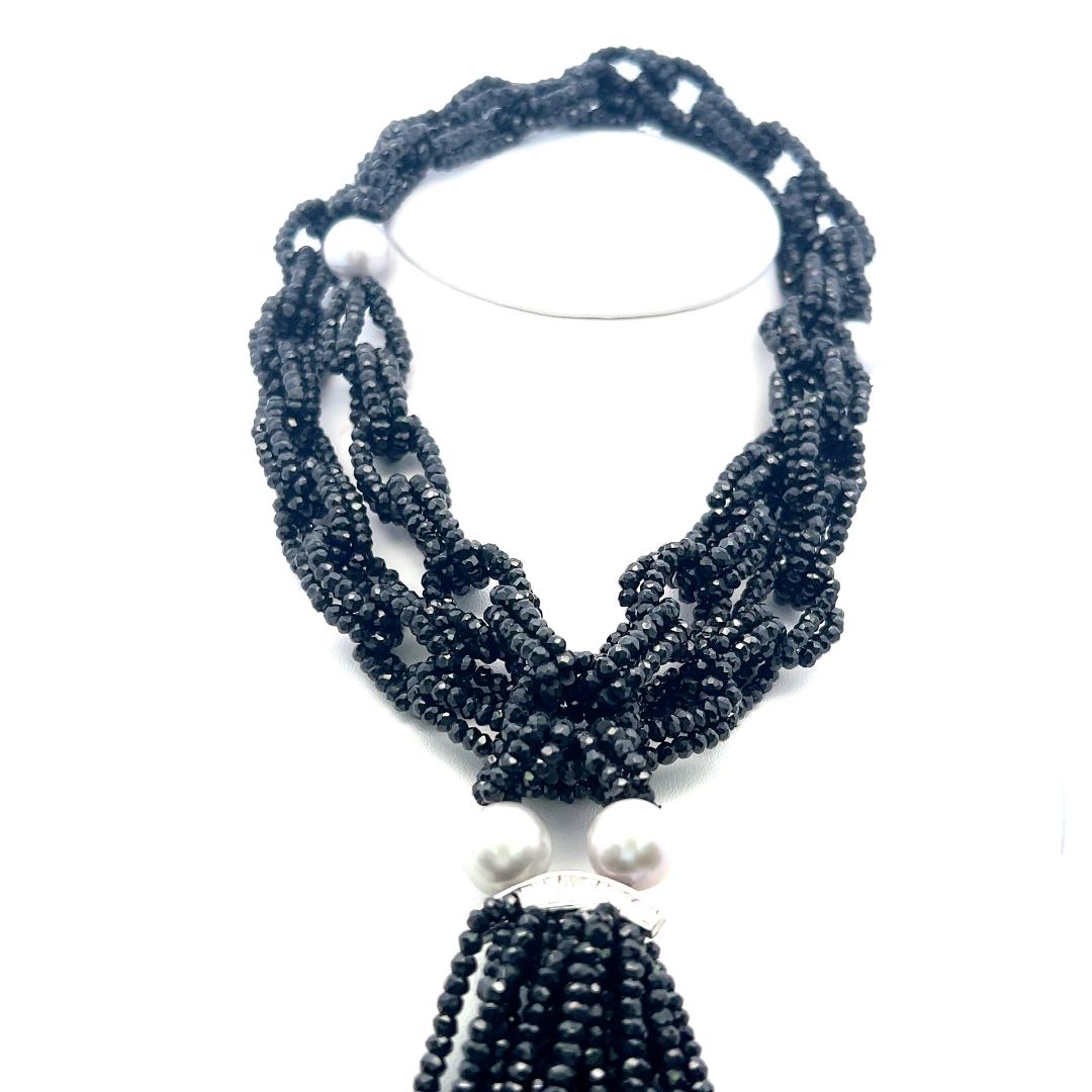 Vintage 18 Karat White Gold Beaded Necklace with 12.5MM Pearls and .85ct Diamond