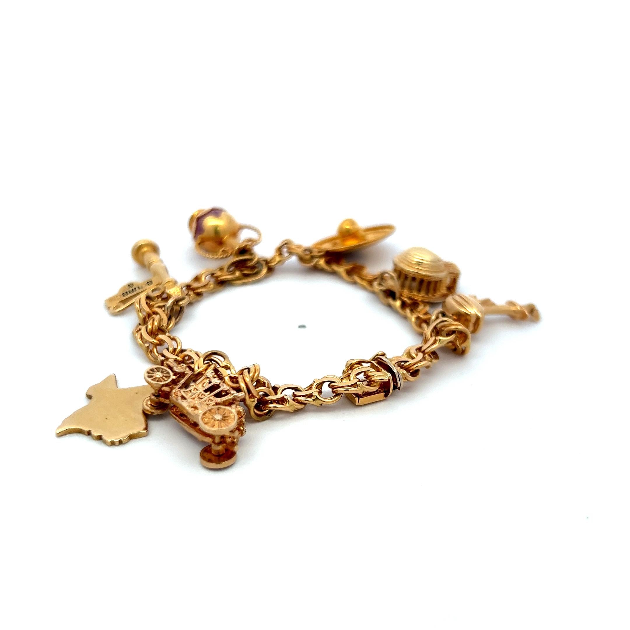 Vintage 18 Karat Yellow Gold Charm Bracelet 35.3 Grams 6.5 Inch