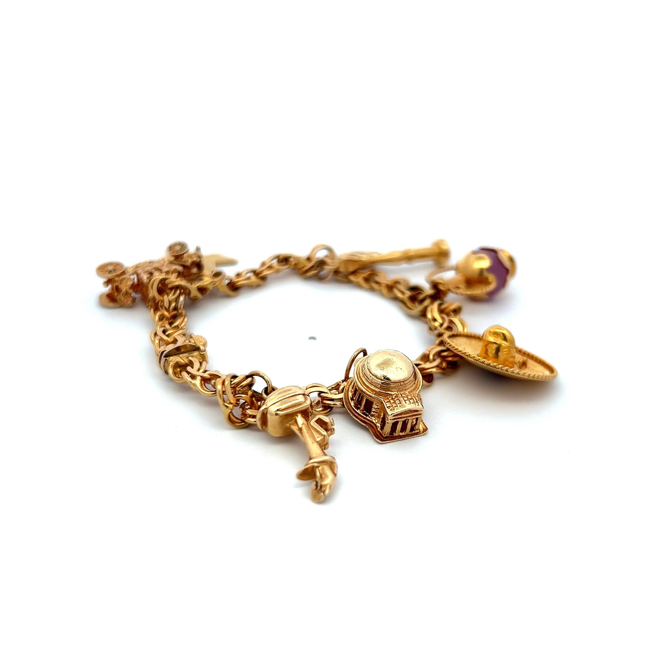 Vintage 18 Karat Yellow Gold Charm Bracelet 35.3 Grams 6.5 Inch