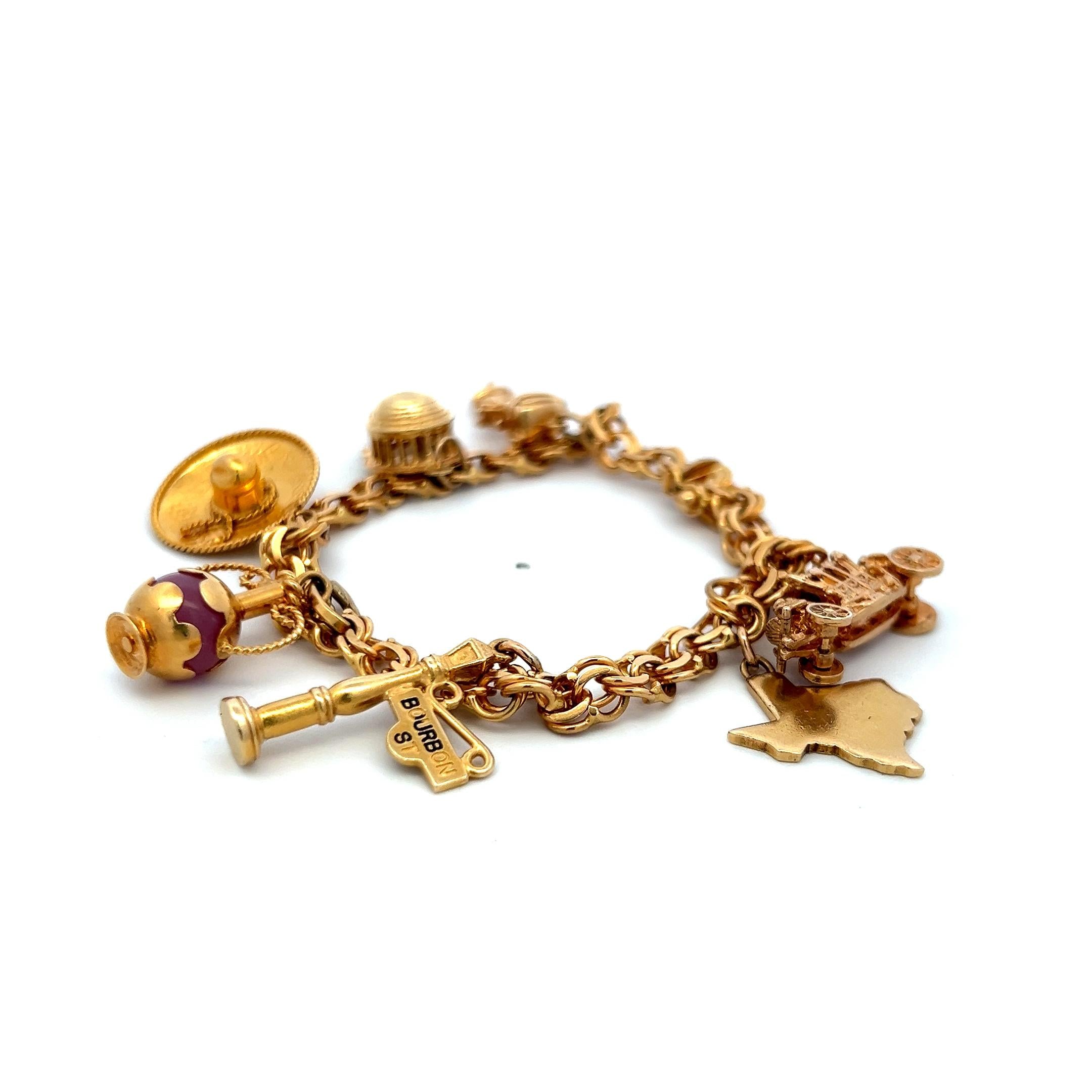Vintage 18 Karat Yellow Gold Charm Bracelet 35.3 Grams 6.5 Inch