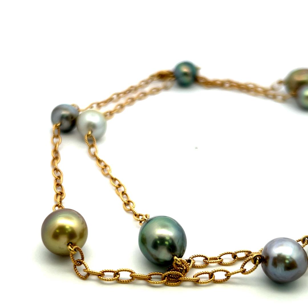 9-11.7 MM Multi Color Pearl 18 Karat Yellow Gold Link Necklace