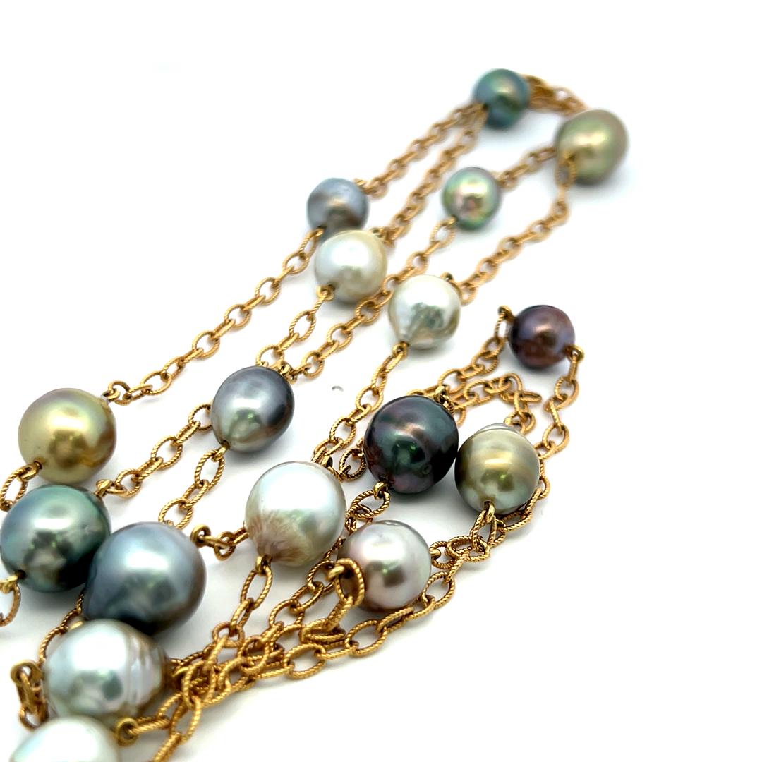 9-11.7 MM Multi Color Pearl 18 Karat Yellow Gold Link Necklace