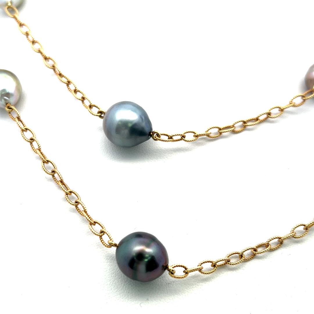 9-11.7 MM Multi Color Pearl 18 Karat Yellow Gold Link Necklace