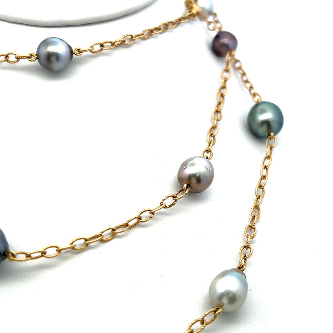 9-11.7 MM Multi Color Pearl 18 Karat Yellow Gold Link Necklace