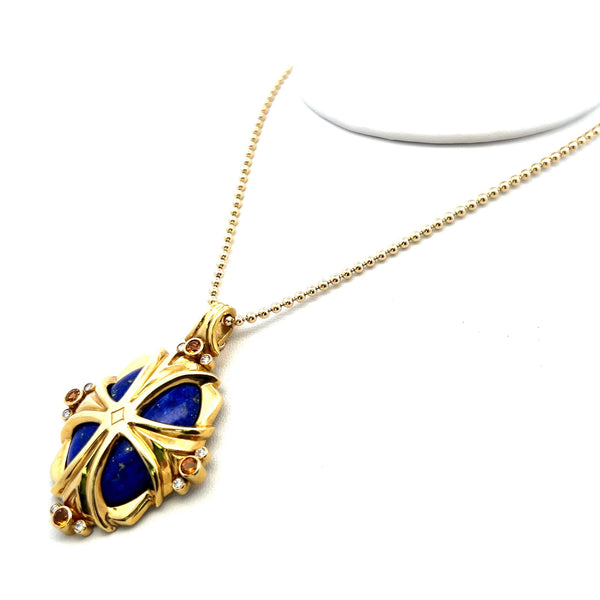 Carnelian Lapis Lazuli Jade 18 Karat Yellow Gold Pendant Necklace