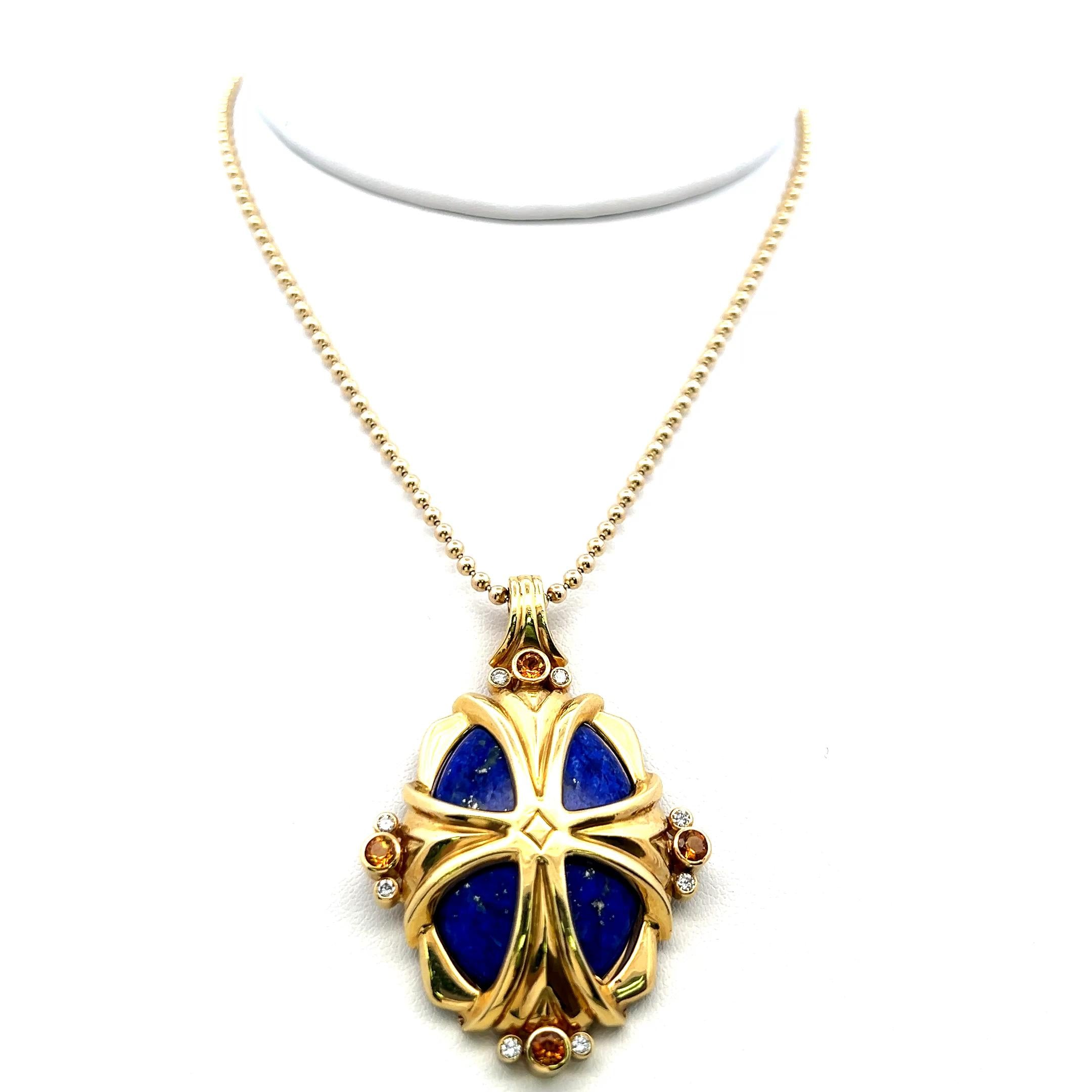Carnelian Lapis Lazuli Jade 18 Karat Yellow Gold Pendant Necklace