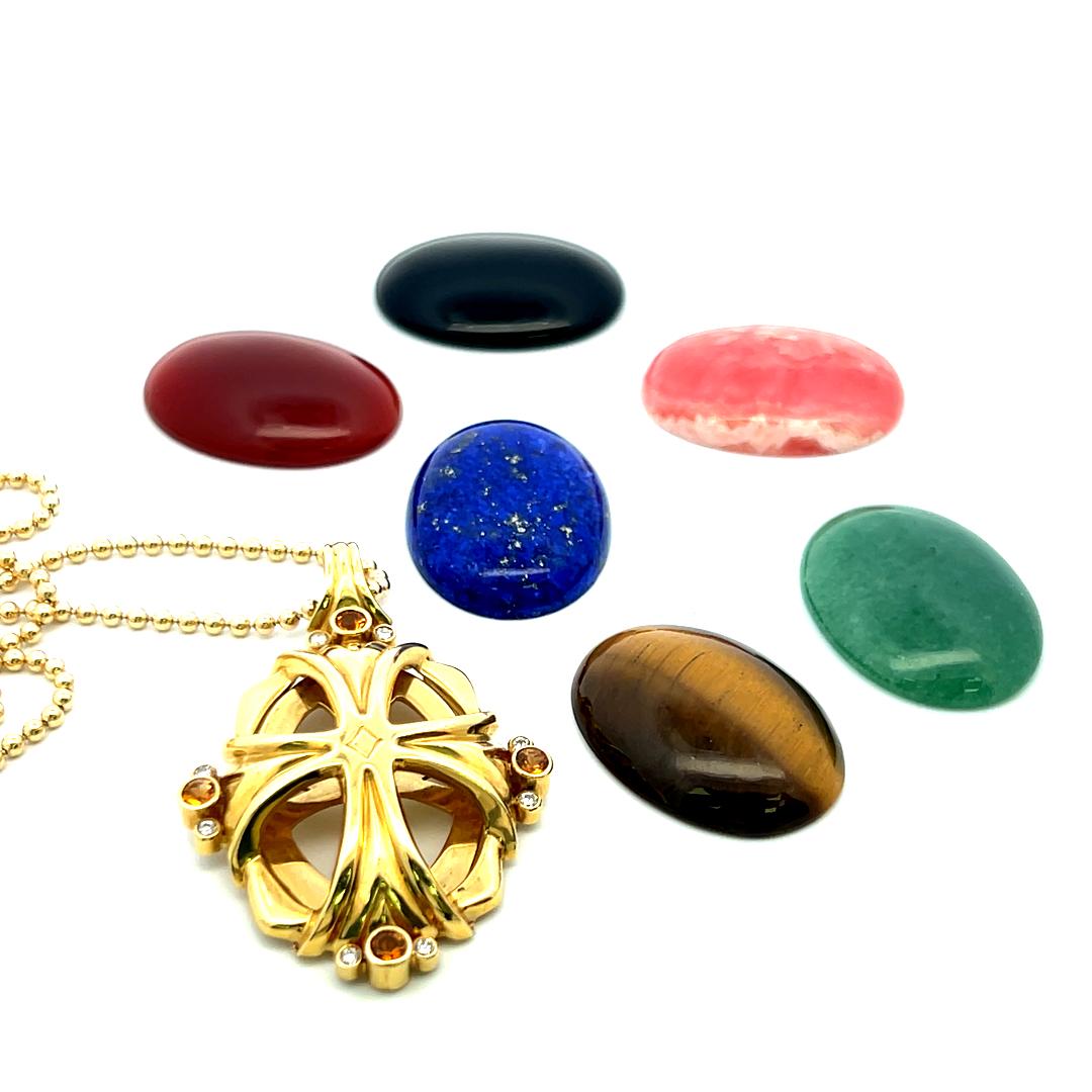 Carnelian Lapis Lazuli Jade 18 Karat Yellow Gold Pendant Necklace