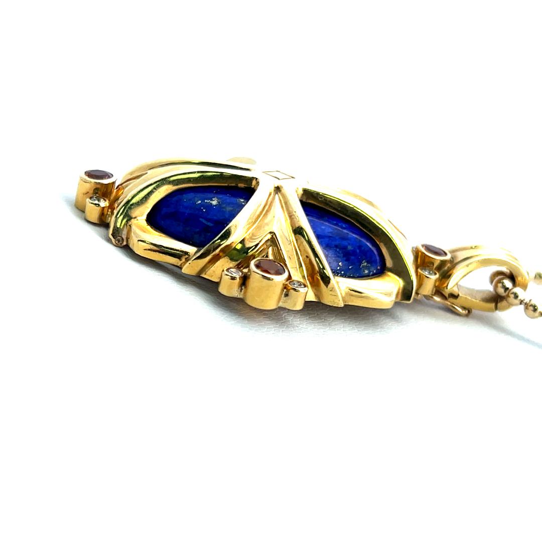 Carnelian Lapis Lazuli Jade 18 Karat Yellow Gold Pendant Necklace