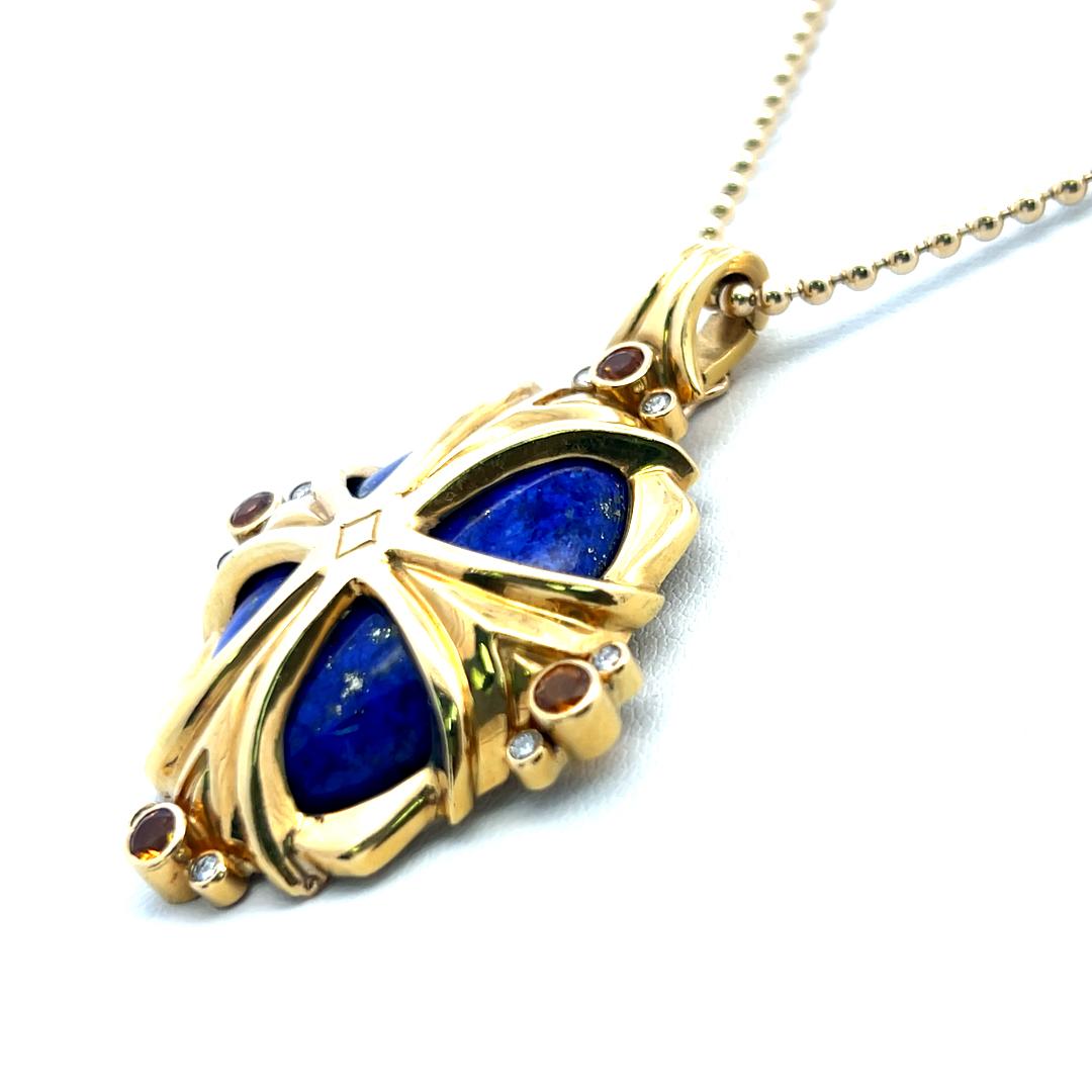 Carnelian Lapis Lazuli Jade 18 Karat Yellow Gold Pendant Necklace