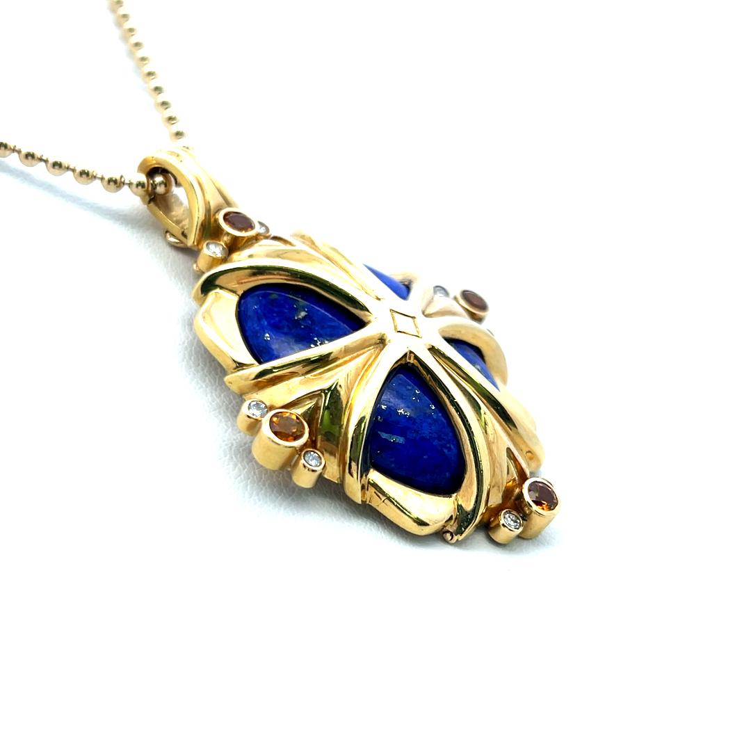 Carnelian Lapis Lazuli Jade 18 Karat Yellow Gold Pendant Necklace