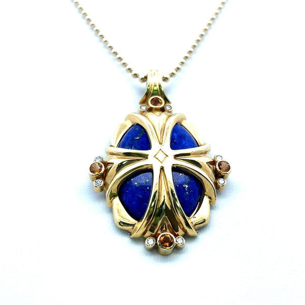 Carnelian Lapis Lazuli Jade 18 Karat Yellow Gold Pendant Necklace
