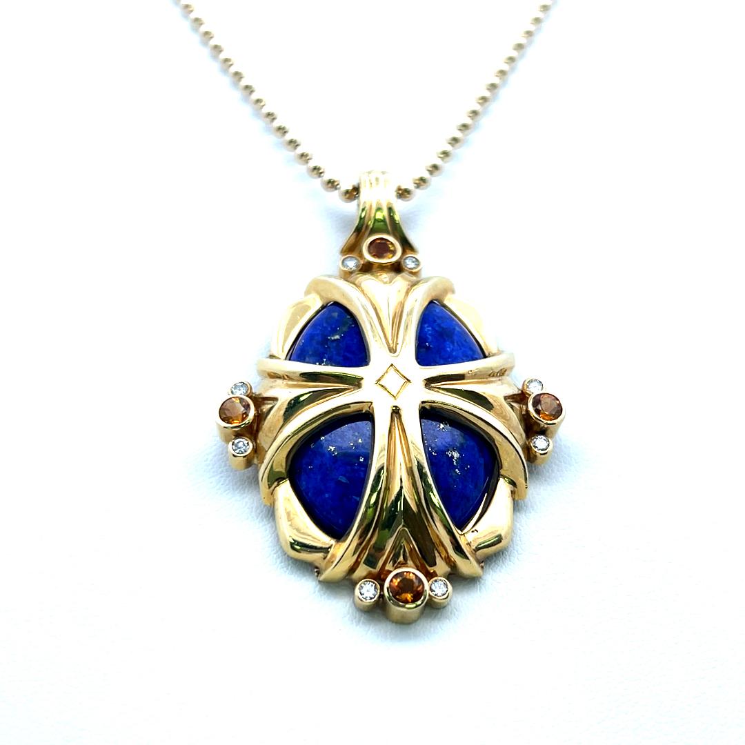 Carnelian Lapis Lazuli Jade 18 Karat Yellow Gold Pendant Necklace