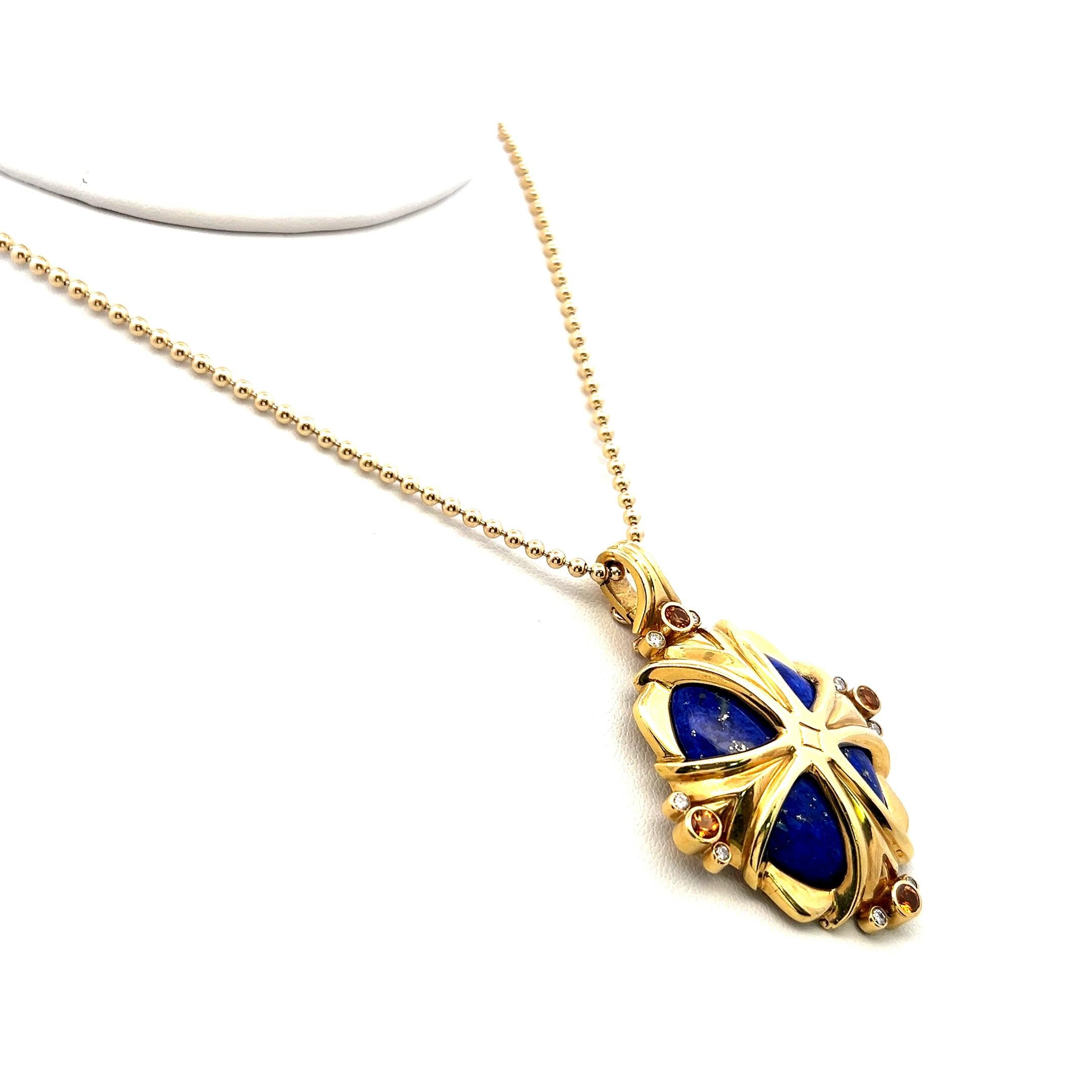 Carnelian Lapis Lazuli Jade 18 Karat Yellow Gold Pendant Necklace