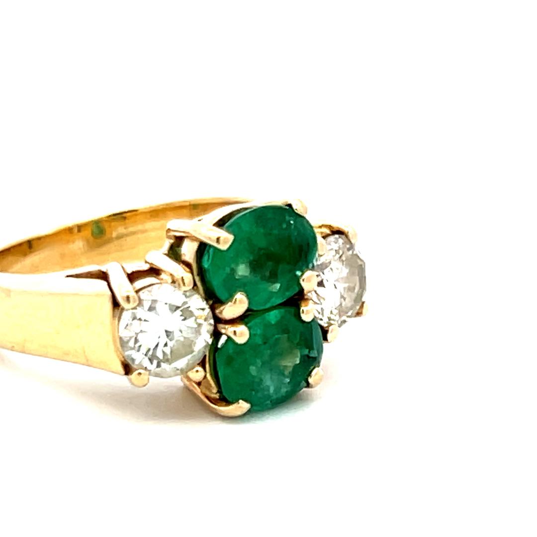 1.50 Carat Emerald 0.90 Carat Round Diamond 18 Karat Yellow Gold Cocktail Ring