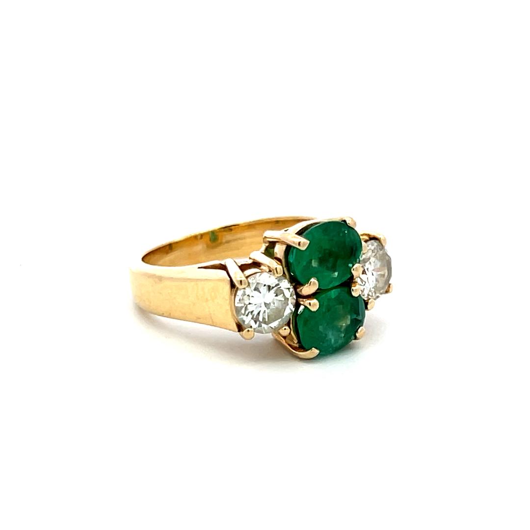 1.50 Carat Emerald 0.90 Carat Round Diamond 18 Karat Yellow Gold Cocktail Ring
