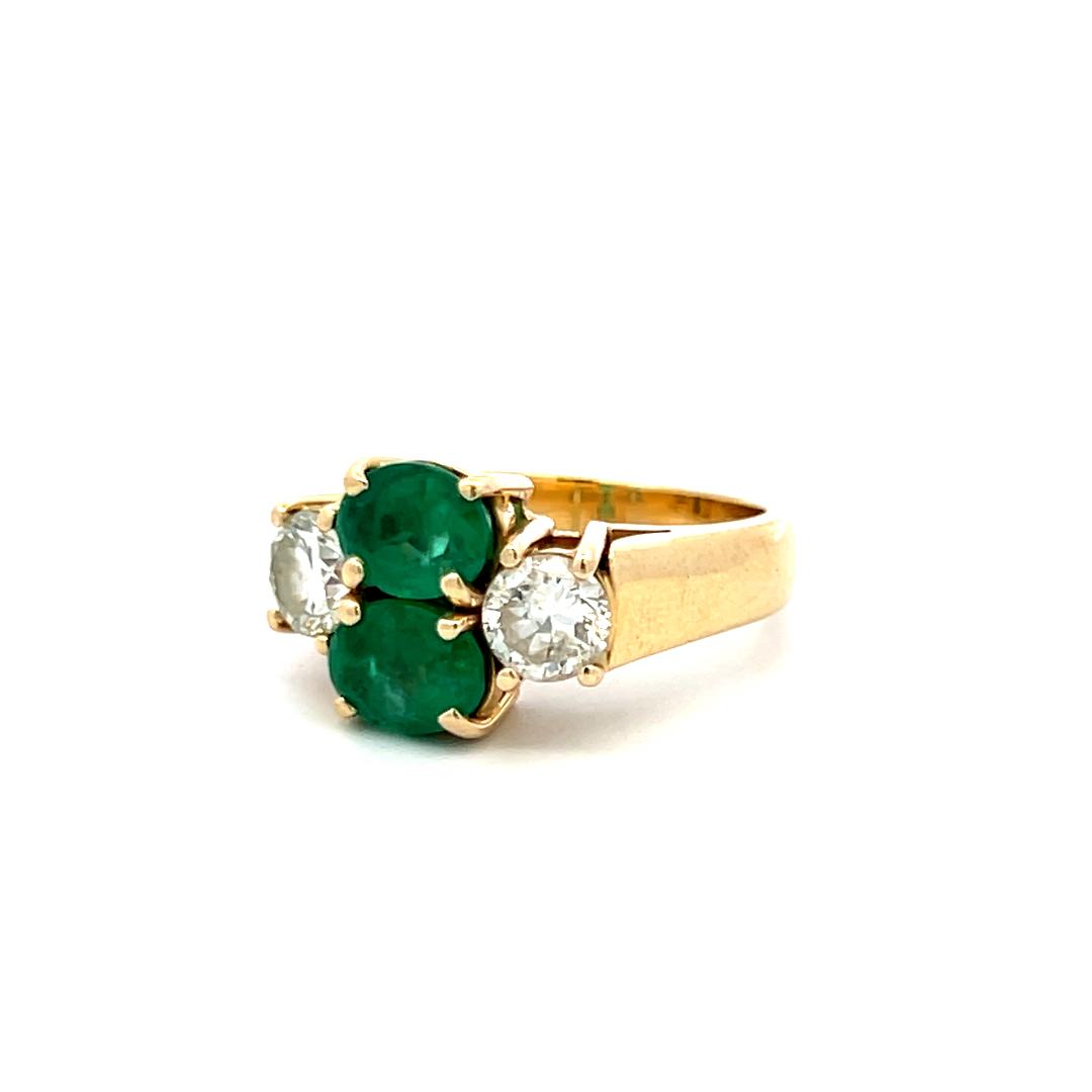 1.50 Carat Emerald 0.90 Carat Round Diamond 18 Karat Yellow Gold Cocktail Ring