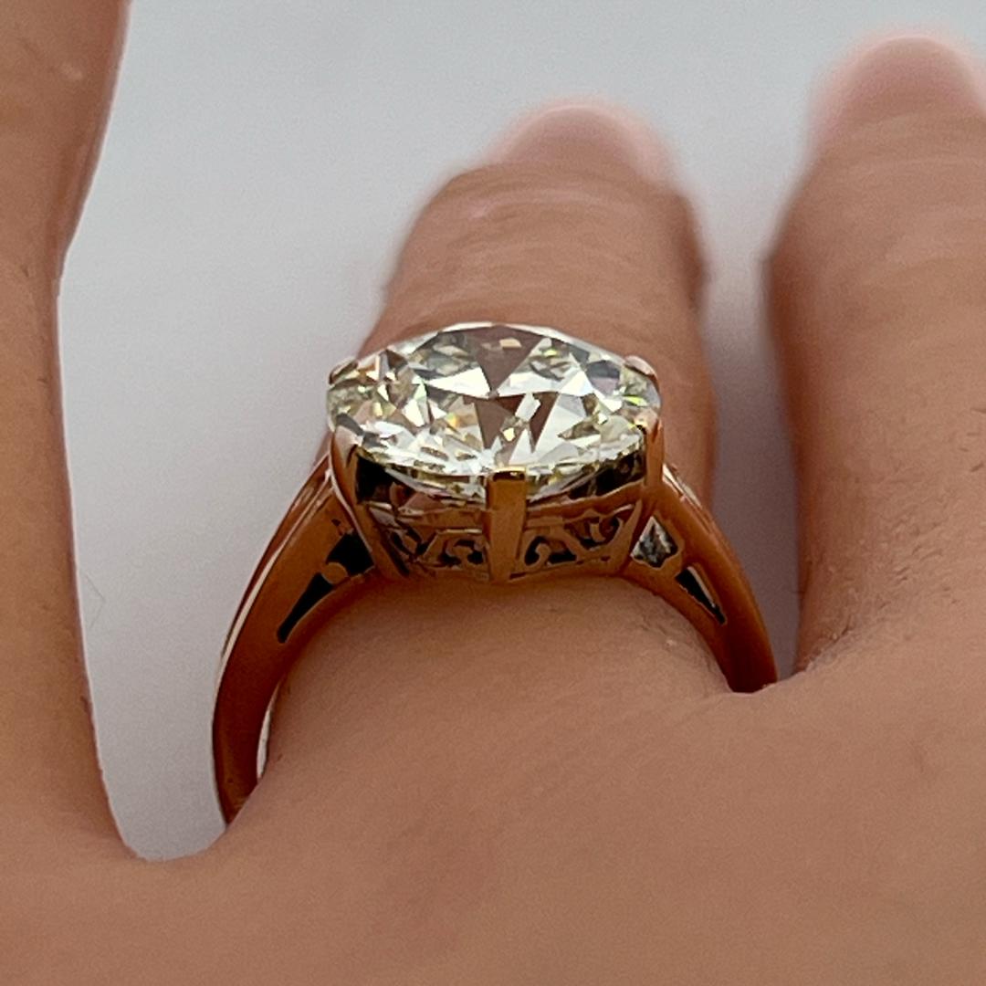14K Yellow Gold Engagement Ring with 5.76ct Old European Cut Diamonds O SI1 GIA
